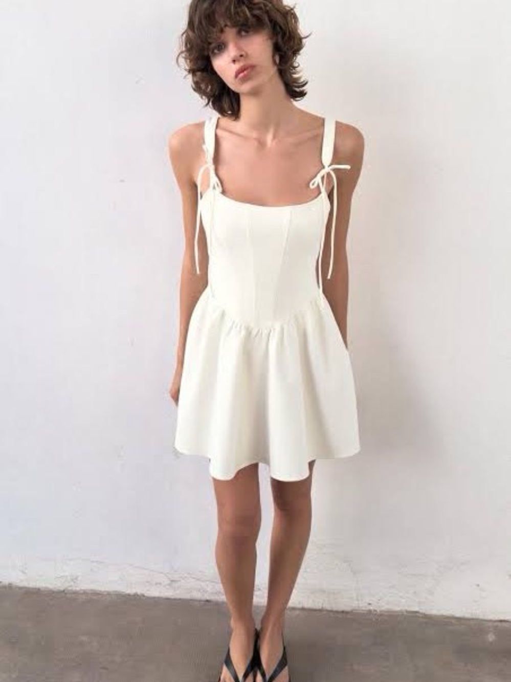 Zara Cream Tie-Shoulder Mini Dress